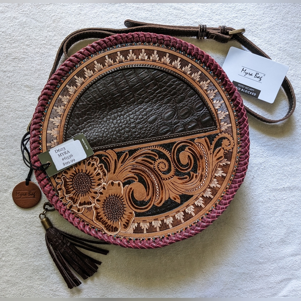 Myra Bag, round stamped leather